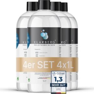 KLARBERG® Lot de 4 nettoyeurs concentrés de 1 l - Pour canapé, tapis, sièges de voiture, textiles et bien plus encore - Convient pour les aspirateurs de lavage, les aspirateurs humides et le nettoyage