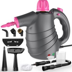 Nettoyeur Vapeur Portable, Steam Cleaner Nettoyeur Vapeur Canapé avec 10 Accessoires 1050W 105℃ 450ML 3-3,5Bar 3Min Chauffe Sans Produits Chimiques, Nettoyant Vapeur pour Sol Vitre Voiture